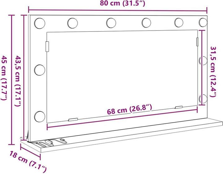 Actual product image VidaXL Cosmetic mirror Sonoma oak wood-based material, glass 80 x 45 x 18 cm