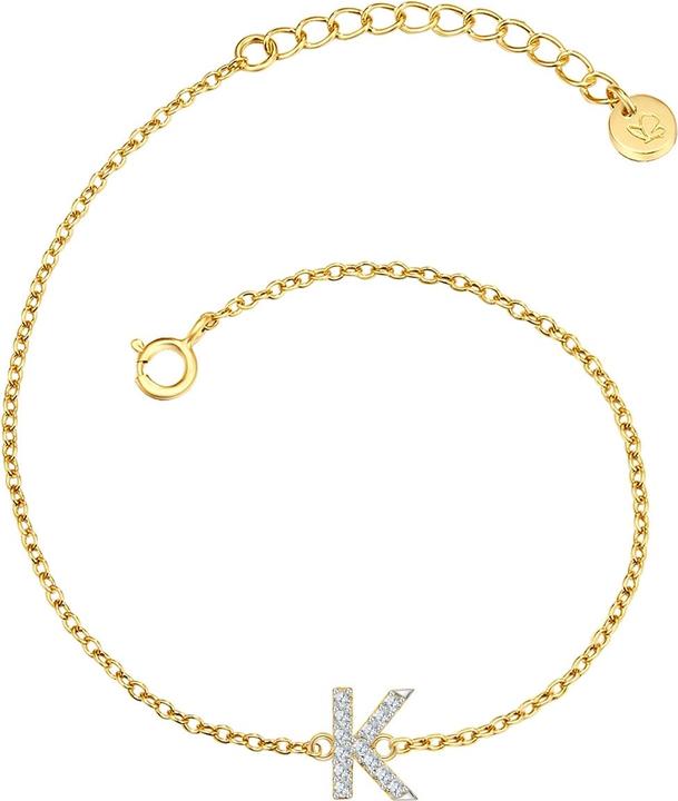Image du produit Glanzstücke München Femme Lettre K Argent Sterling Zirconia Or Jaune 17,0 cm Longueur de base + 3,0 cm Extension - 32110 (17 cm, Argent Sterling)