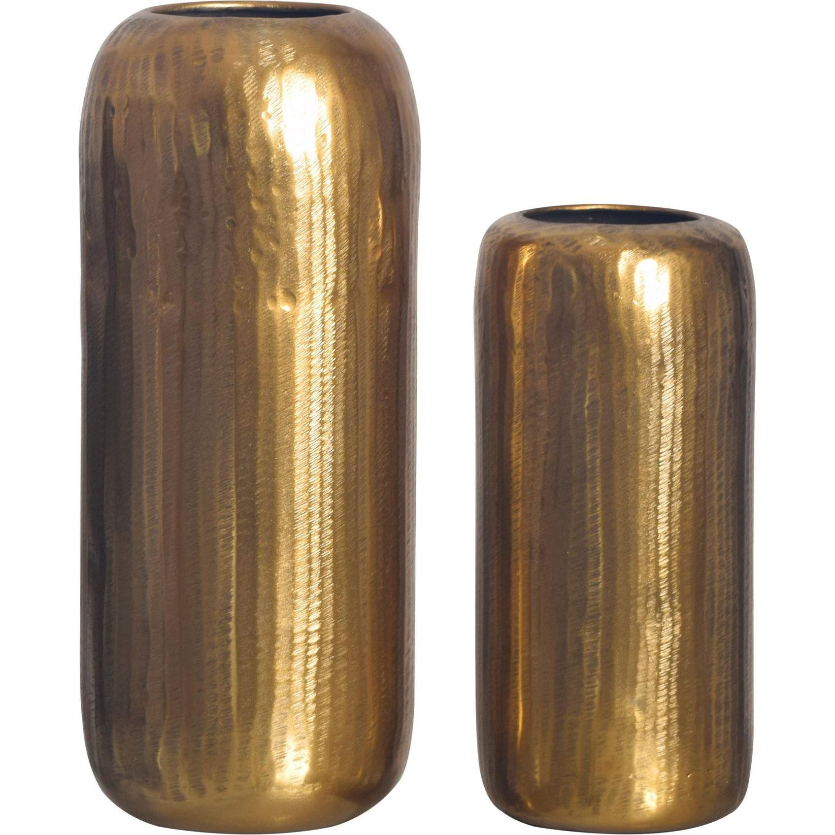 FineBuy, Vase, Vase 2er Set Blumenvase Aluminium Zylinder Tischvase Rund Dekovase (2 x)