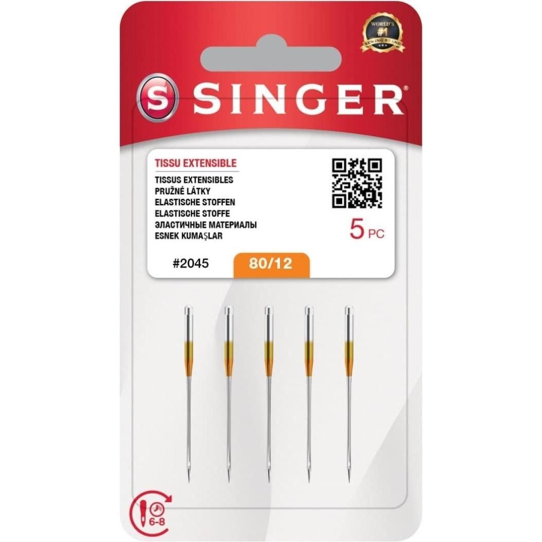 Singer Ago N2045 -12/80 Blister 5pz. stretch, Aghi + Ferri
