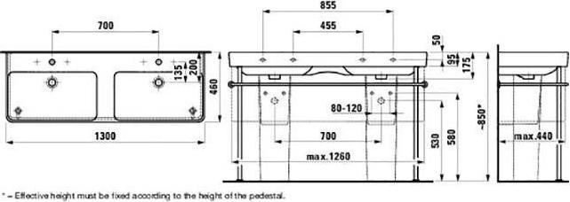 Immagine prodotto Laufen Lavabo doppio PRO S 1300x460mm w ÜL 1 HL versione bianca (460 mm, 1300 mm)