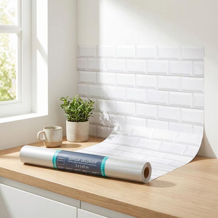 Produktbild Douceur D'intérieur 2er-Set Stilvolle Klebefolie in Backsteinoptik, weiss – Hochwertige Dekofolie, selbstklebend, 45cmx2 (200 x 45 cm)