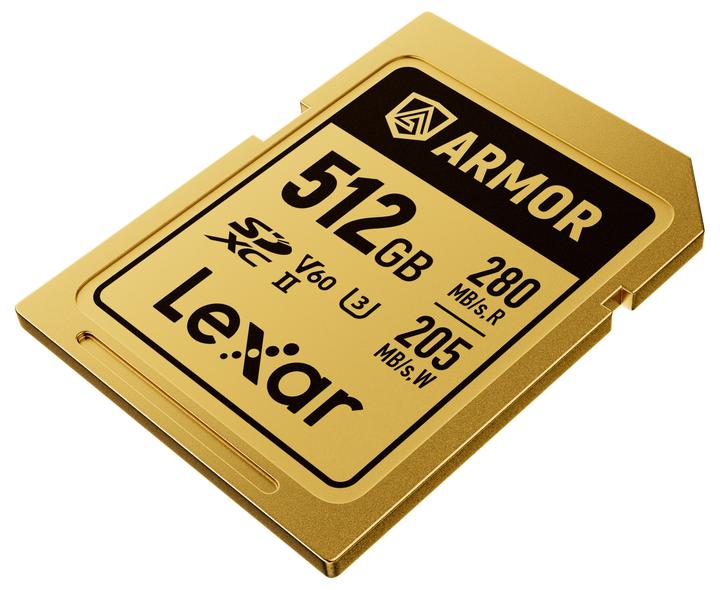 Productafbeelding Lexar SDXC Pro Gold Series ARMOR UHS-II 512GB V60 IP68 Stainless Steel R280/W210MB/s (512 GB, SDXC, U3, UHS-II)