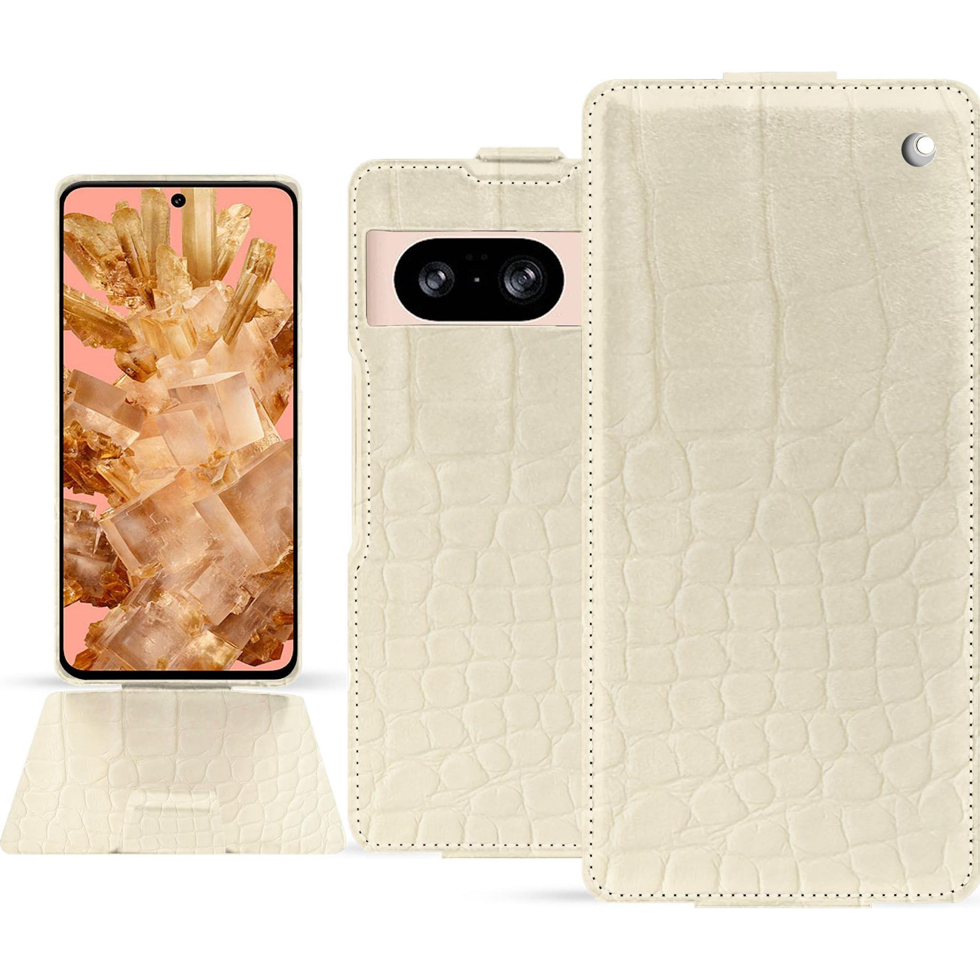 Noreve Lederschutzhülle vertikal (Google Pixel 8), Smartphone Hülle, Beige