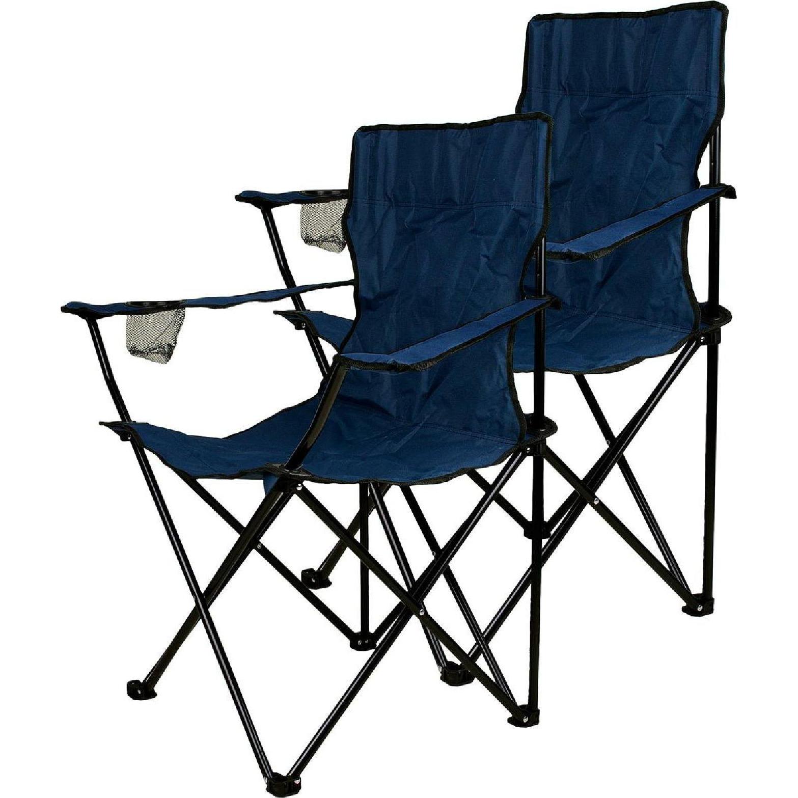 VCM, Gartenstühle, 2er Set Faltstuhl Campingstuhl mit Armlehne Getränkehalter blau