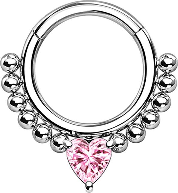 Actual product image Star Piercing Micro Segment Ring Foldable Silver Balls and Heart Box Pink (without brass, Surgical steel 316L)