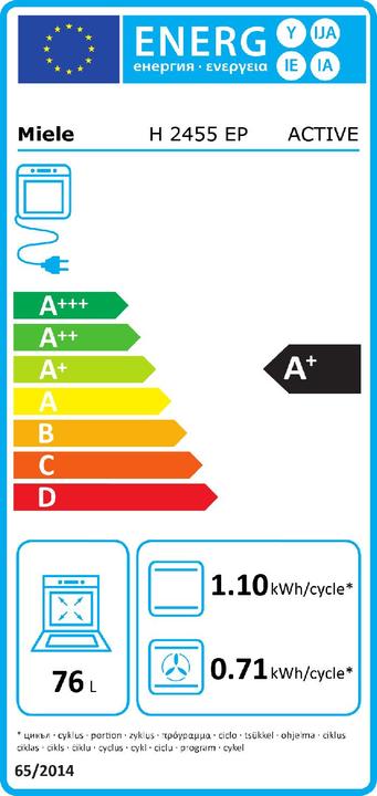 Energie-Label Miele H 2455 EP Active sw EB-BackofenA+ 76L 8Heizarten Pyrolyse
