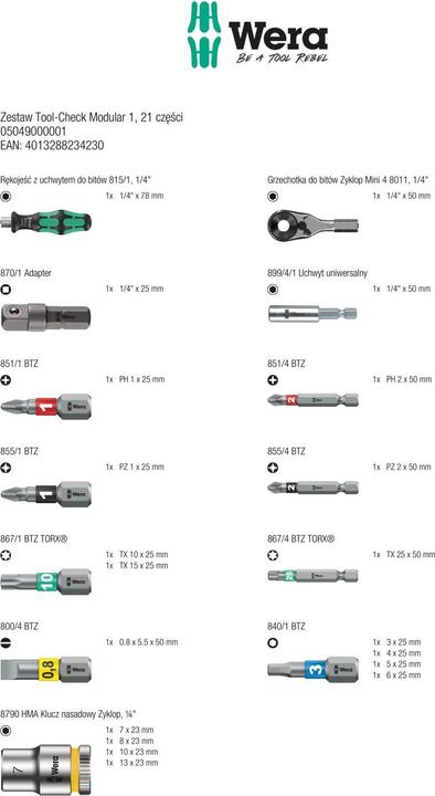 Actual product image Wera Tool-Check Modular 1 (Allen screw, Cross Phillips PH, Cross Pozidriv PZ)