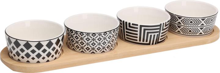 Excellent Houseware Bambustablett mit 4 Keramik Schalen