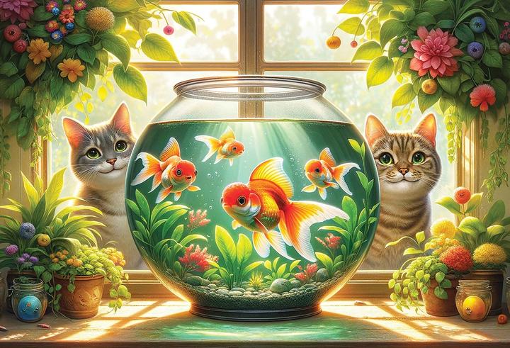 Produktbild WoodenCity Puzzle Holz L Cats and Fish (505 Teile)