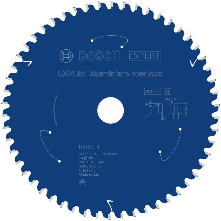 Bosch Professional Zubehör Blau Zubehör 2608902120 EXPERT Kreissägeblatt Aluminium kabellos 165 x 1,8/1,3 x 20 mm T54