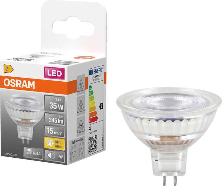 Image du produit Osram LED Leuchtmittel LED STAR MR16 12 V 3.4W 827 GU5.3 Warm weiss 4099854458385 (GU5.3, 3.40 W, 345 lm, 1 x, E)