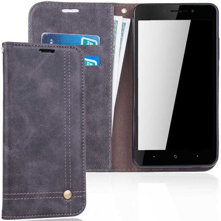 Produktbild König Design Handy Tasche Wiko Lenny 4 Plus Flip Cover Case Schutz Hülle Wallet Schale Grau (Wiko Lenny 4 Plus)