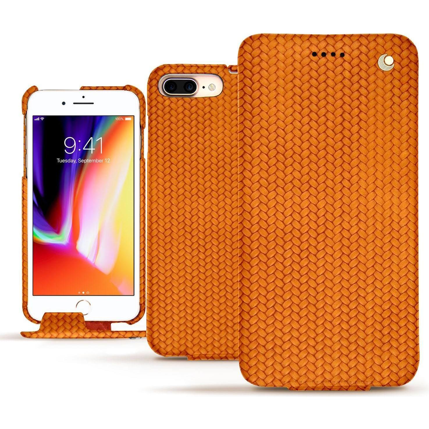 Noreve Lederschutzhülle vertikal (Apple iPhone 8 Plus), Smartphone Hülle, Orange