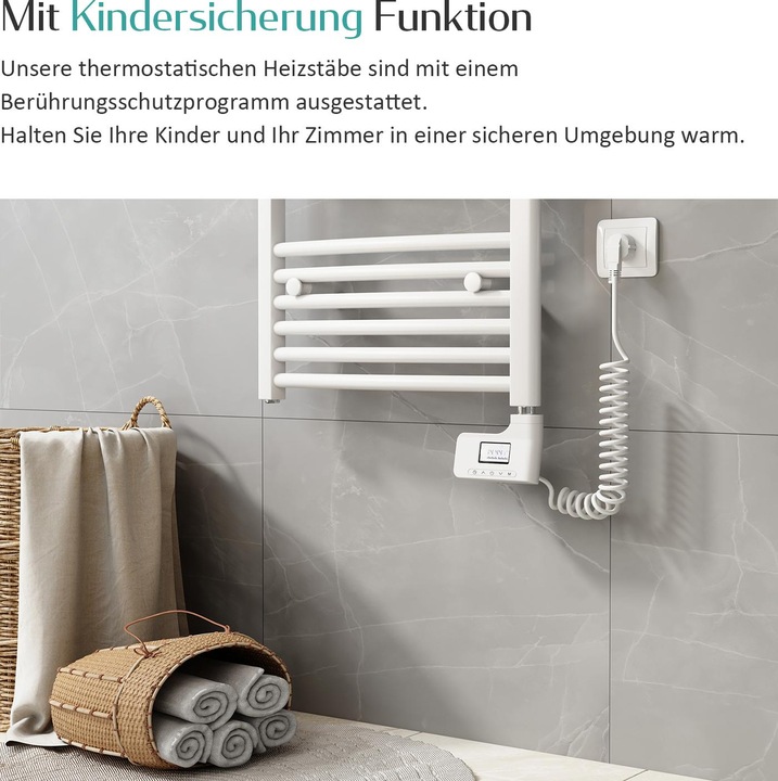 Produktbild Emke Heizelement für Handtuchwärmer mit Temperaturregler, 300W Weiss (3rd Generation) (300 W)
