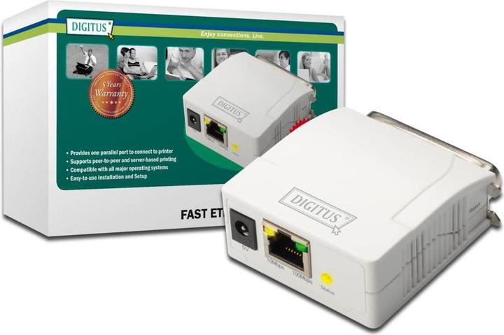 Image du produit Digitus Serveur d'impression Fast Ethernet 1xParallèle 1xRJ-45 avec bloc d'alimentation