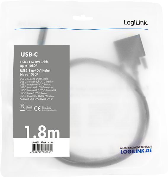Image du produit LogiLink USB Typ C — DVI (1.80 m)