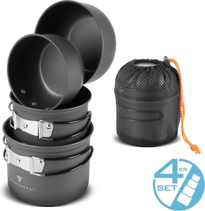 Produktbild Stahlwerk Camping Kochtopf-Set 4-teilig aus Aluminium Outdoor Kochgeschirr Set