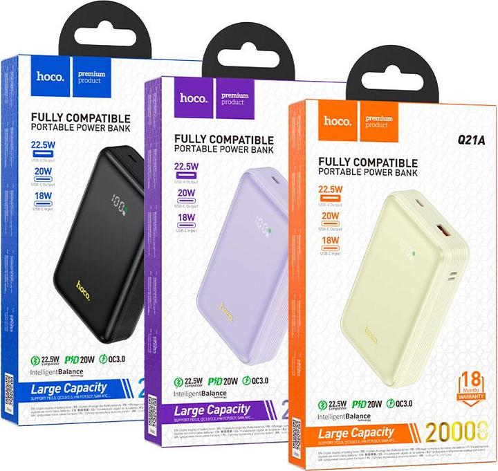 Immagine prodotto Hoco Q21A Powerbank 20000mAh, Schwarz - Hochleistungs-Powerbank für Smartphone und Tablet (20000 mAh)