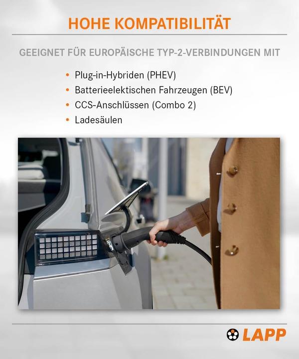 Produktbild Lapp Mobility EV-TYP2 Ladekabel glatt 1-phasig (Typ 2, 7.40 kW, 32 A, 5 m)