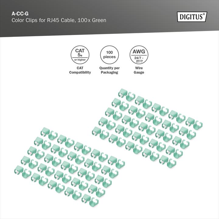 Energie-Label Digitus Farbclips für RJ45-Kabel Farbe Grün, 100 Stück Packung (CAT5e)