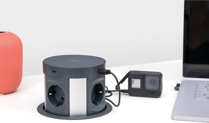 Produktbild Blaupunkt Pushup 4A Table Socket + 2-Way USB C with Inductive Charging, Anthracite, 2 m (4x, USB-C, 2 m)