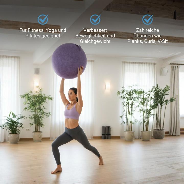 Produktbild Hermex Sitzball mit Schutzhülle Yoga-Ball Gymnastikball Fitnessball (65 cm)