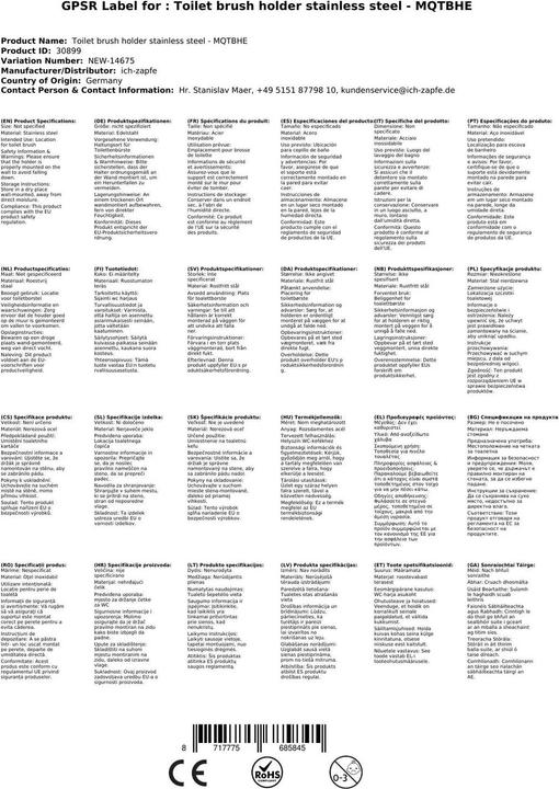 Produktbild Valera All Care MediQo-line Toilettenbürstenhalter Edelstahl dichte Seite links oder rechts, Bürste mit St
