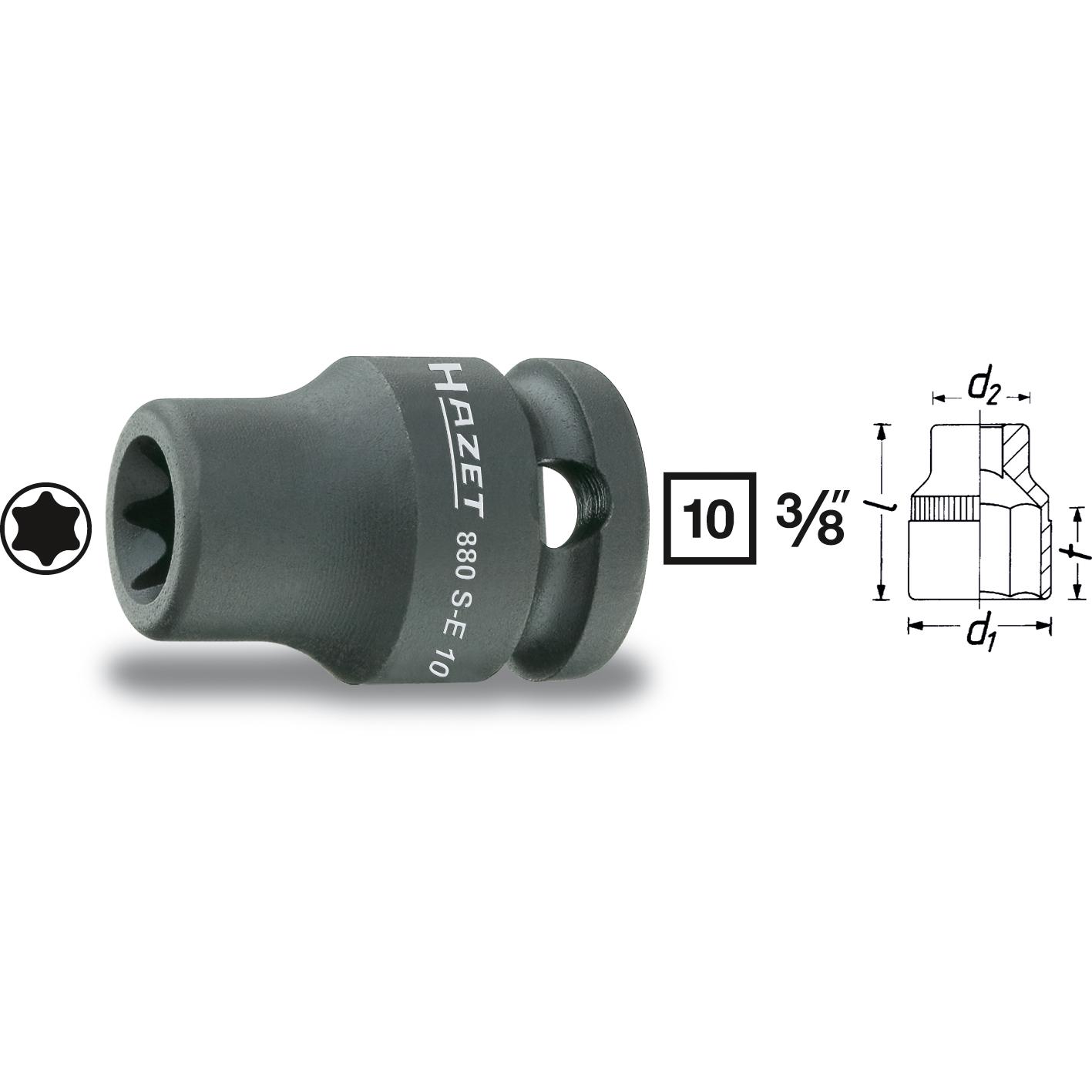 HAZET, Steckschlüssel + Stecknuss, Schlag-, Maschinenschrauber Steckschlüsseleinsatz ∙ TORX 880S-E12 ∙ Vierkant10 mm (3/...