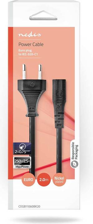 Immagine prodotto Nedis Cavo di alimentazione | Euro maschio | IEC-320-C1 | Dritto | Dritto | Nichelato | 2,00 m | Piatto | (2 m)