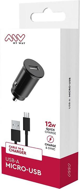 Image du produit My Way Myway Pack Chargeur Voiture 24a + USB A Micro USB Noir