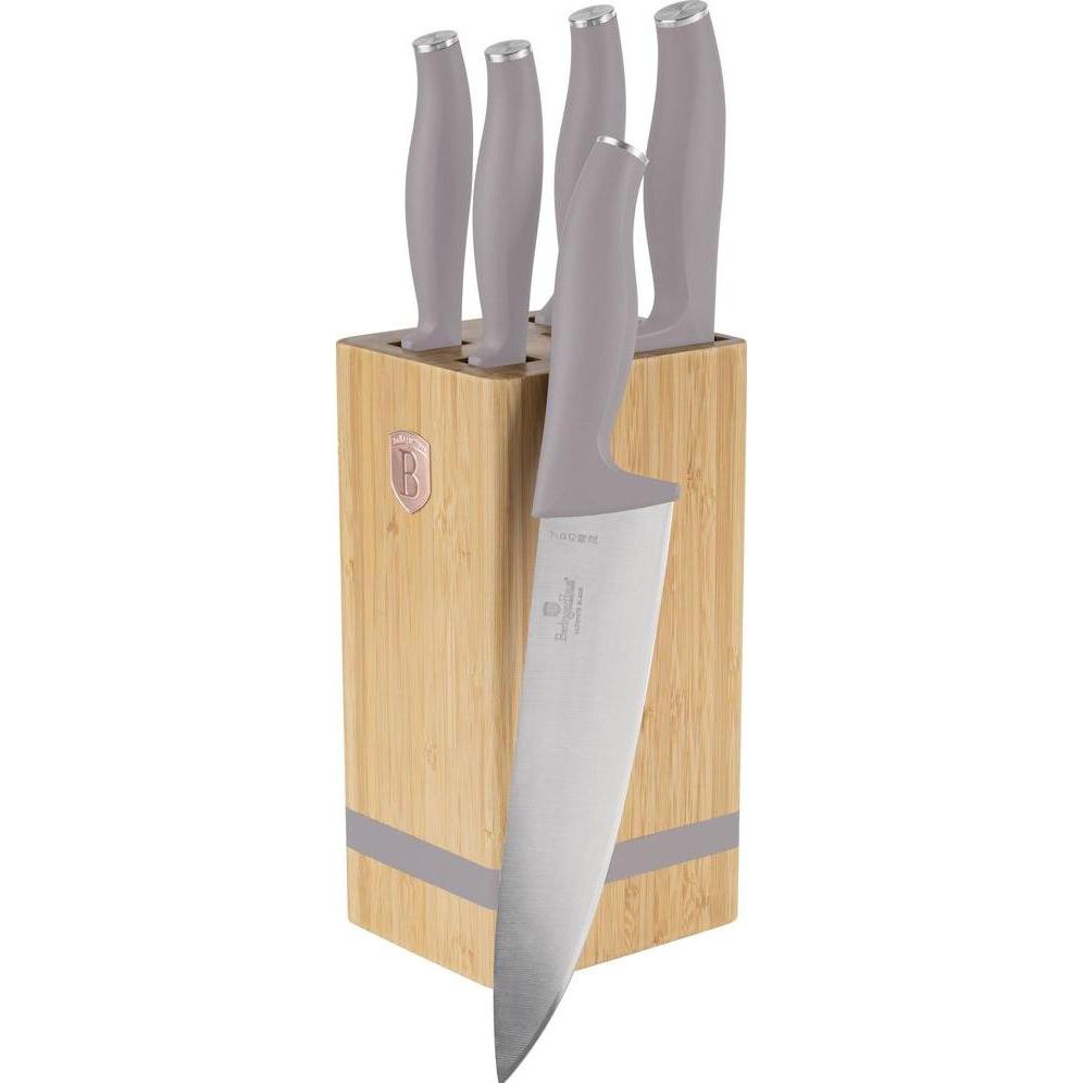 BerlingerHaus Haus 6-teiliges Messerset mit Messerblock, Taupe Collection, Messerblock, Grau