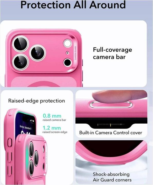 Immagine prodotto ESR Classic Hybrid Magnetic Case (Camera Control), for iPhone 17 Pro Max, Frosted Pink (Apple iPhone 17 Pro Max)