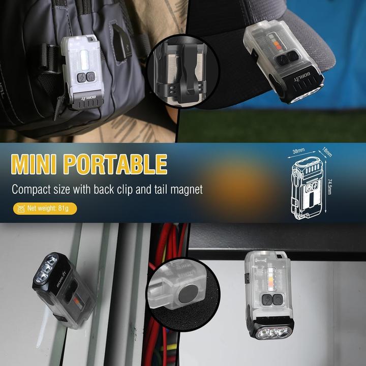 Image du produit Boruit V15 Mini Lampe Puissante - 80° Rotatif - 1200 Lumens -10 Modes - Base Magnétique (Blanc)