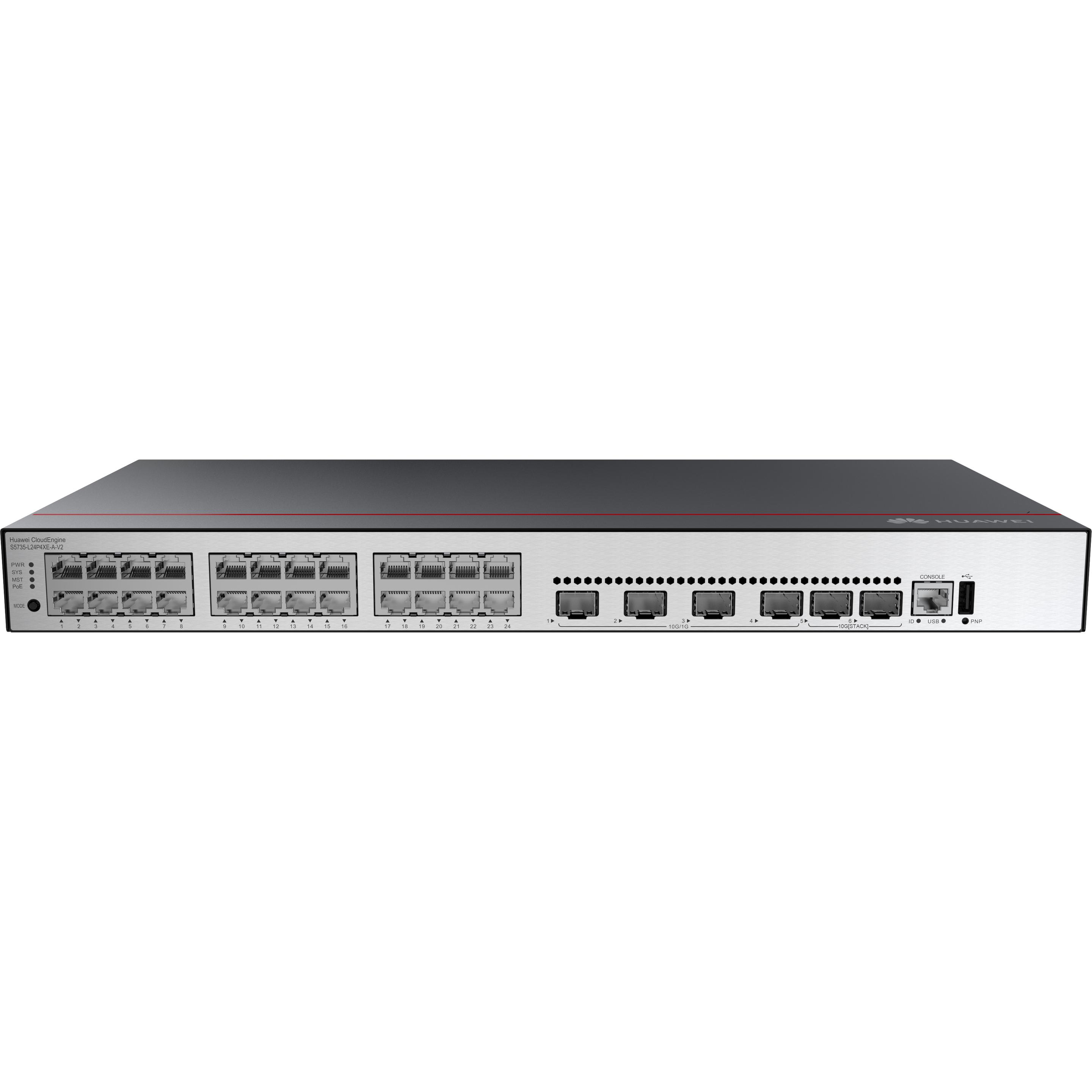 Huawei S5735-L24P4XE-A-V2 /100/1000BASE-T Ports 0GE SFP+ ports 2GE Stack Ports PoE+ AC Po (28 Ports)