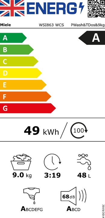 Etichetta energetica Miele WSI 863 WCS - Lavatrice - PowerWash 2.0 e TwinDos (9 kg, A destra)