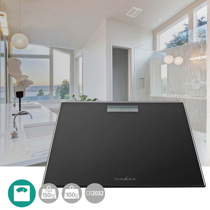 Actual product image Nedis Personal scale | Digital | Black | Tempered glass | Max. weighing capacity: 150 kg (150 kg)
