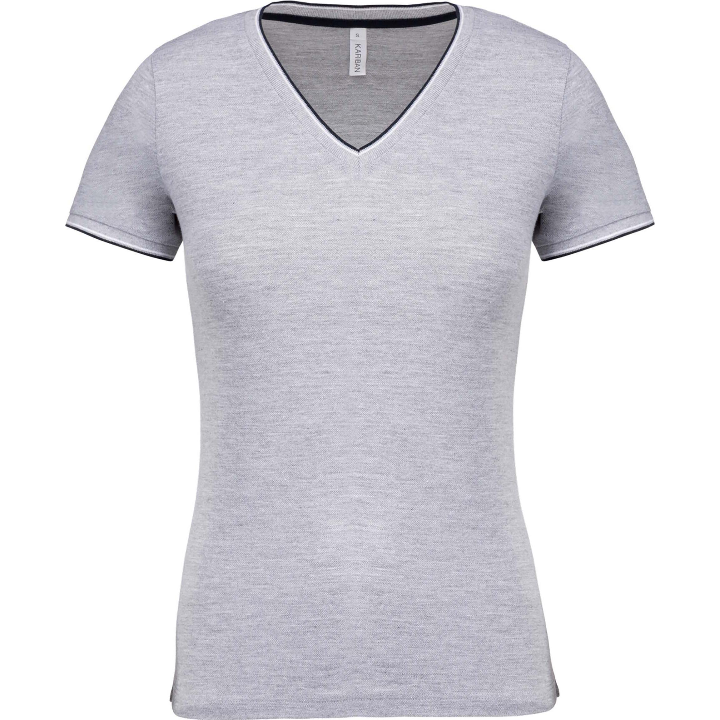 Kariban, Damen, Shirt, Maille Piquée Col V, Grau, (XXL)