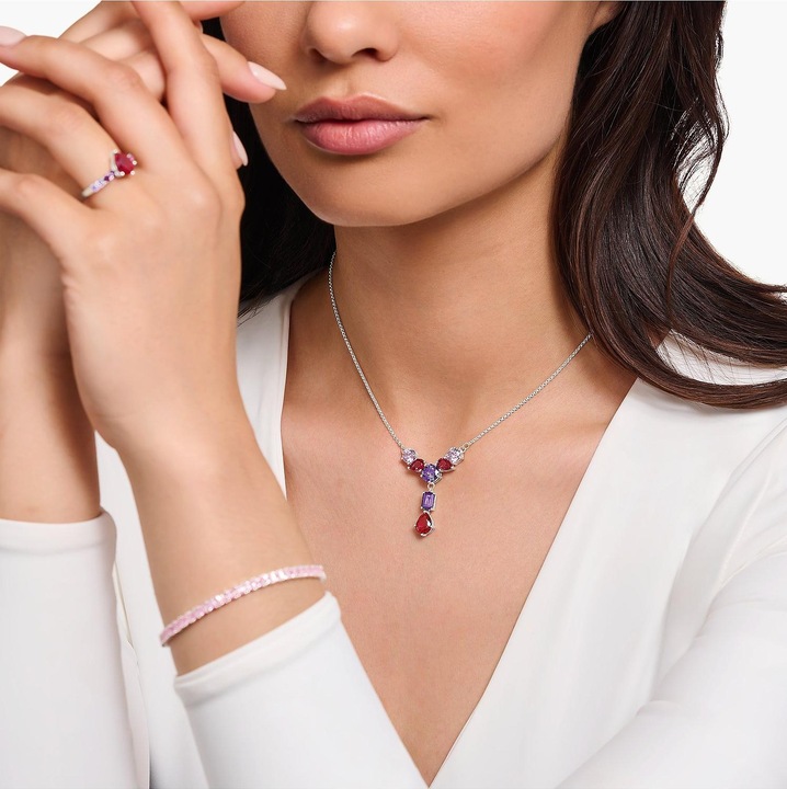 Produktbild Thomas Sabo Halskette im Y-Stil mit sieben bunten Steinen Silber (925er Silber, 40 - 45 cm)