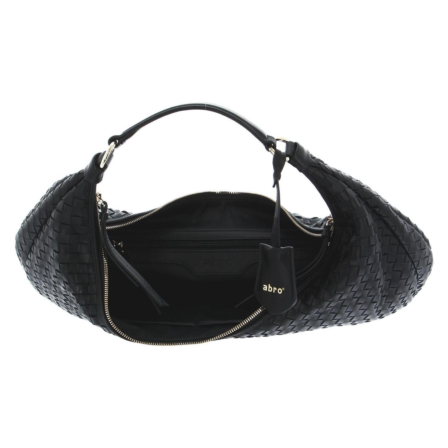 Abro, Damen, Handtasche, Leather Piuma Weaving Hobo Bag Nana, Schwarz