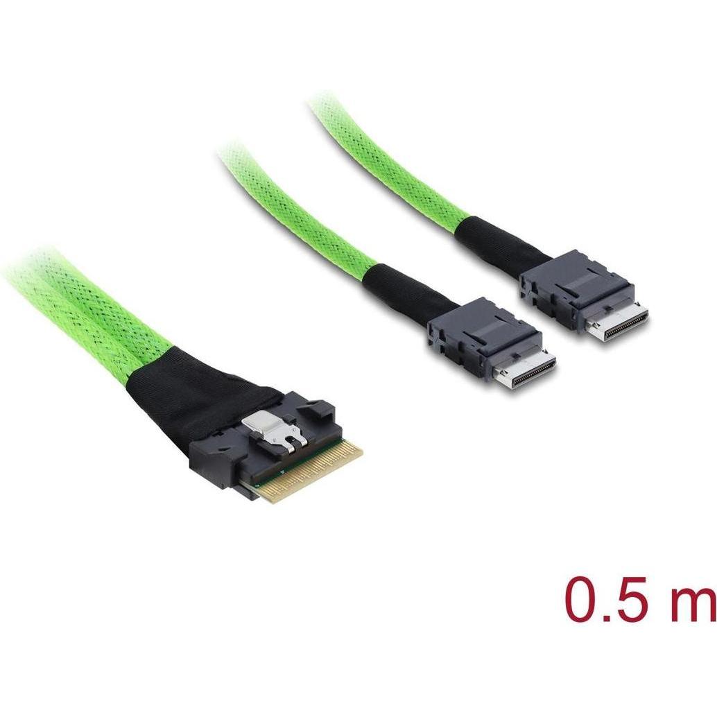Delock PCIe 4.0 Kabel Slim SAS SFF-8654 8i zu 2 x OCuLink SFF-8611 4i 0,5 m, Cavo interno (PC)