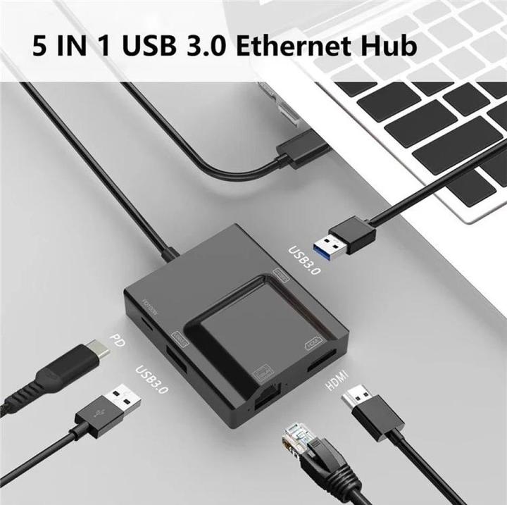 Immagine prodotto PowerGuard Adattatore multiplo 5-in-1 USB-C HDMI Gigabit Ethernet USB 3.0 100W (USB-C, 5 Porti)
