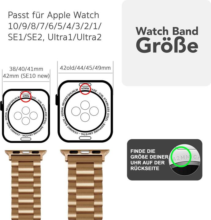 Produktbild Nalia Mova Edelstahl-Armband für Apple Watch, Metallarmband gebürstet - Stabil, Rostfrei & Matt (Edelstahl)