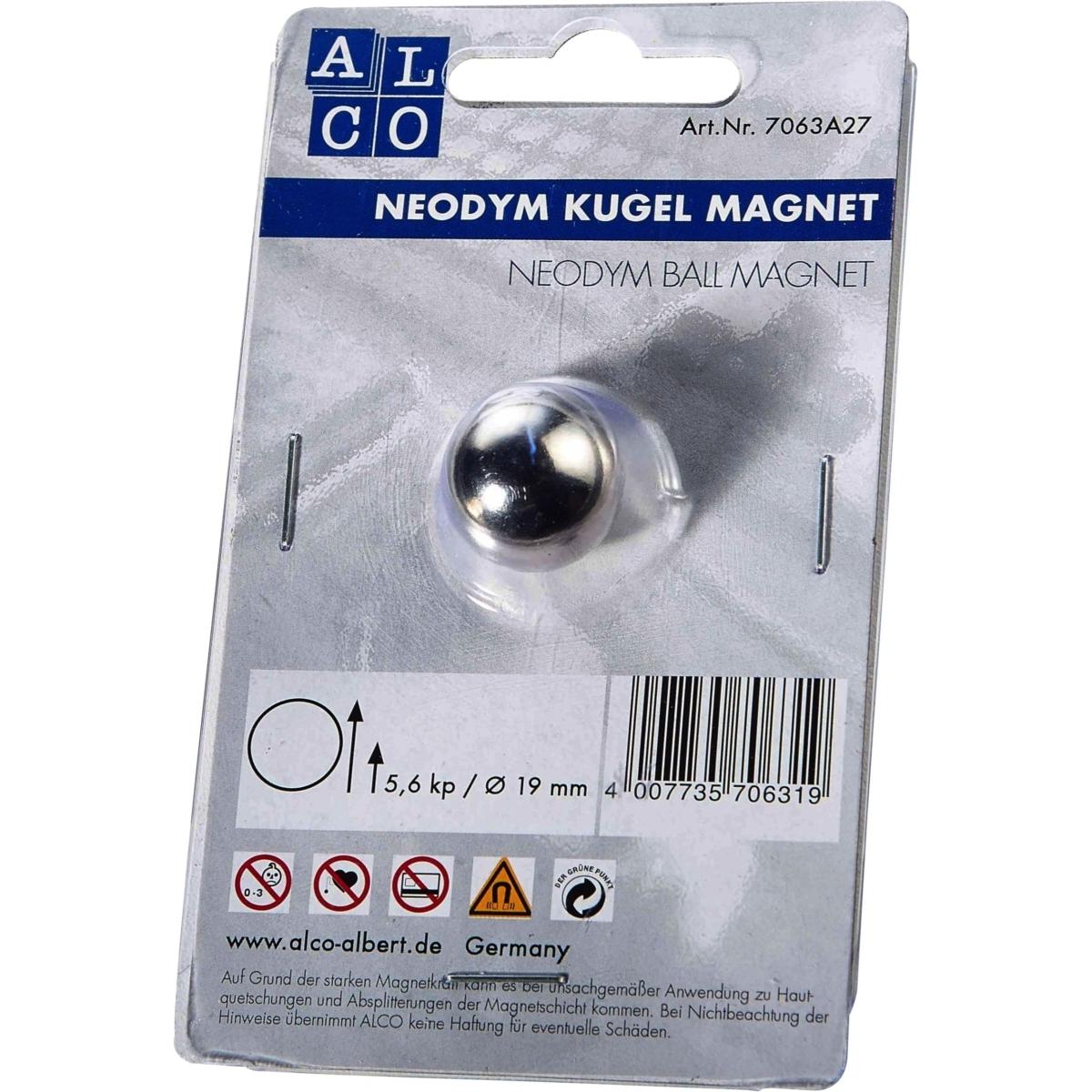 Alco, Magnet, Kugelmagnet Neodoym Neodym (Nd) 19mm TG 5600 g silber VE=1 Stück (1 x)