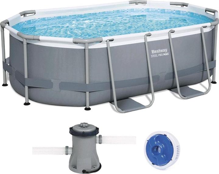 Produktbild Bestway Steel Pro MaxOvalpool und 16 W Filterpumpe (305 x 200 x 84 cm)