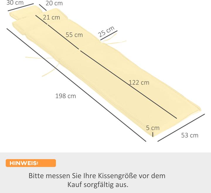 Immagine prodotto Outsunny Cuscino per sdraio con cuscino (198 x 53 x 5 cm)