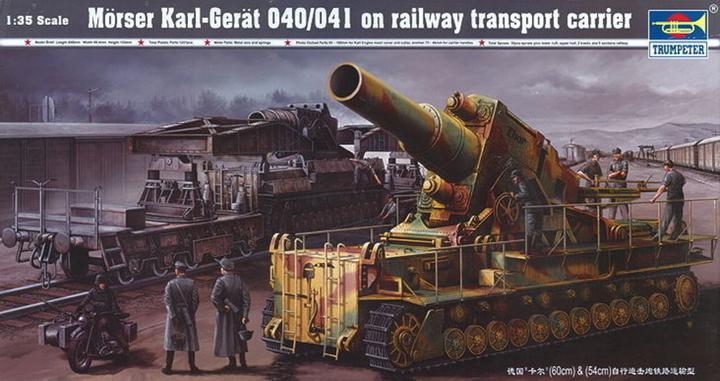 Produktbild Trumpeter Mörser Karl Gerät 040/041 auf Eisenbahn-Transport-Trailer