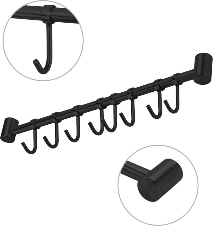 Actual product image Intirilife Stainless steel hanging rail with 8 hooks