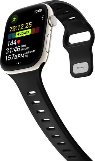 Actual product image Nomad Tempo Band 46mm Black (20 mm, compression moulded, PFAS-free FKM fluoroelastomer, CNC-milled aluminium locking pin)