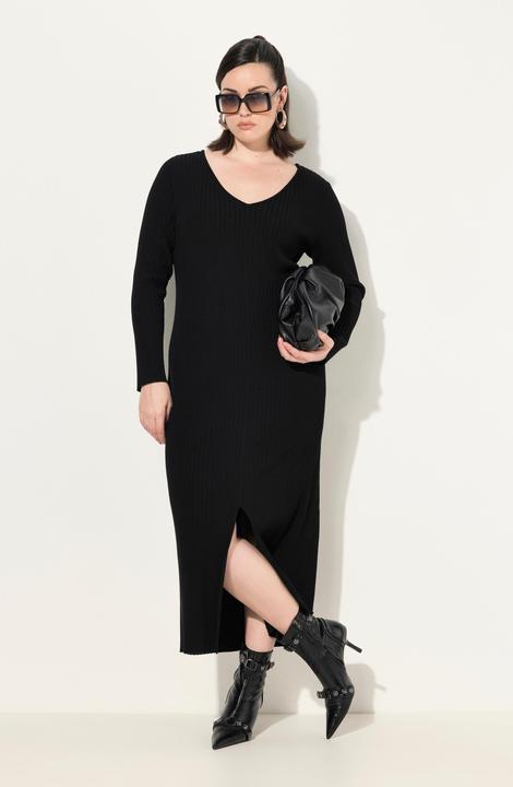 Actual product image Ulla Popken Long Sleeve V-Neck Ribbed Knit Dress (56)